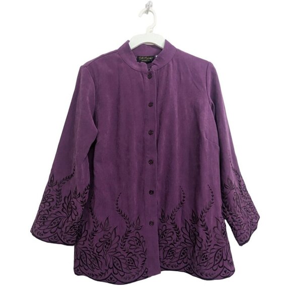NEW Vintage Bob Mackie Wearable Art Purple Button Up Blazer Blouse Women’s XS - Picture 2 of 7